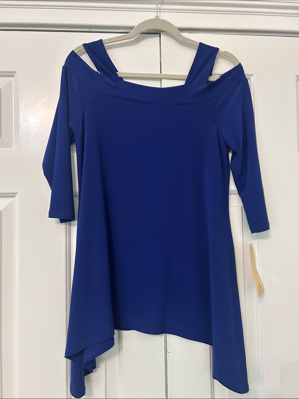 KRISTIN CRENSHAW Off-Shoulder Royal Blue Women's Top with Strap Detail Small